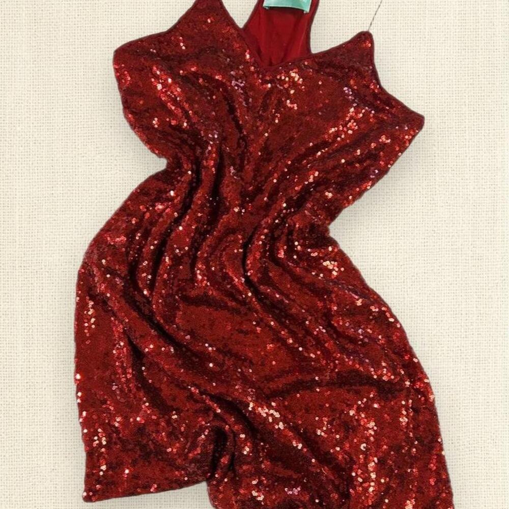 Vintage Y2K Silk Blend Ruby Red Sequin Slip Dress